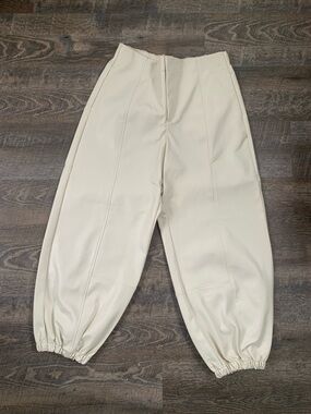 Maeve Off-White Barrel  Jogger-Style Faux Leather Pants